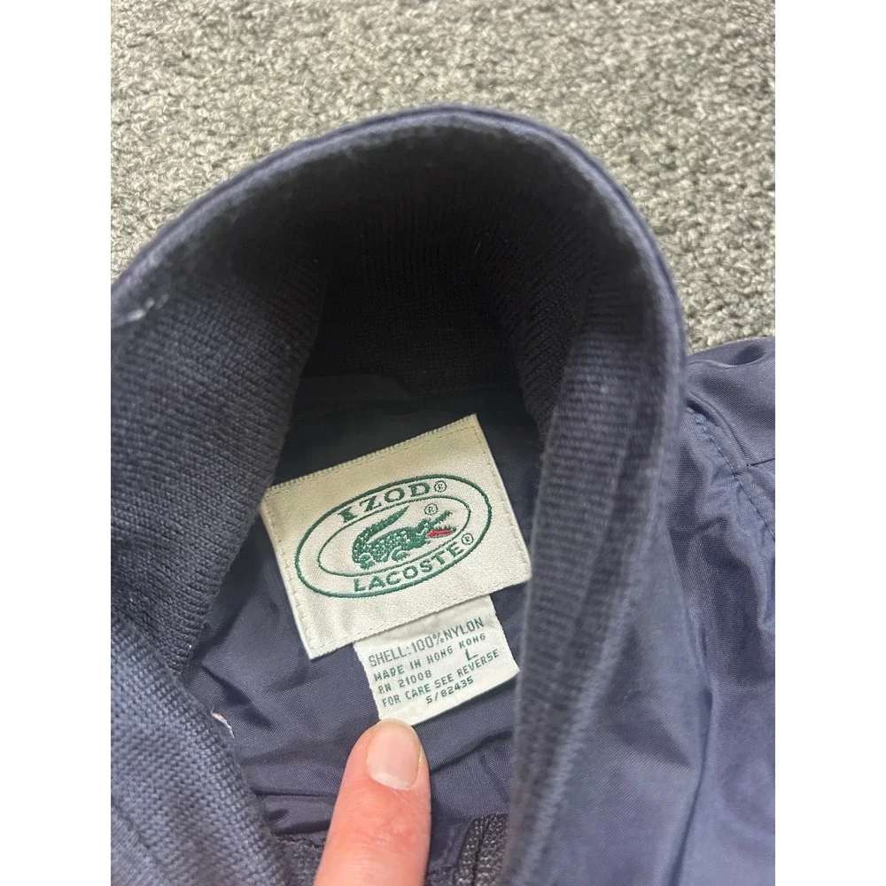 Vintage Izod Lacoste Windbreaker Jacket Navy Blue Mens Large Nylon Full Zip 90's